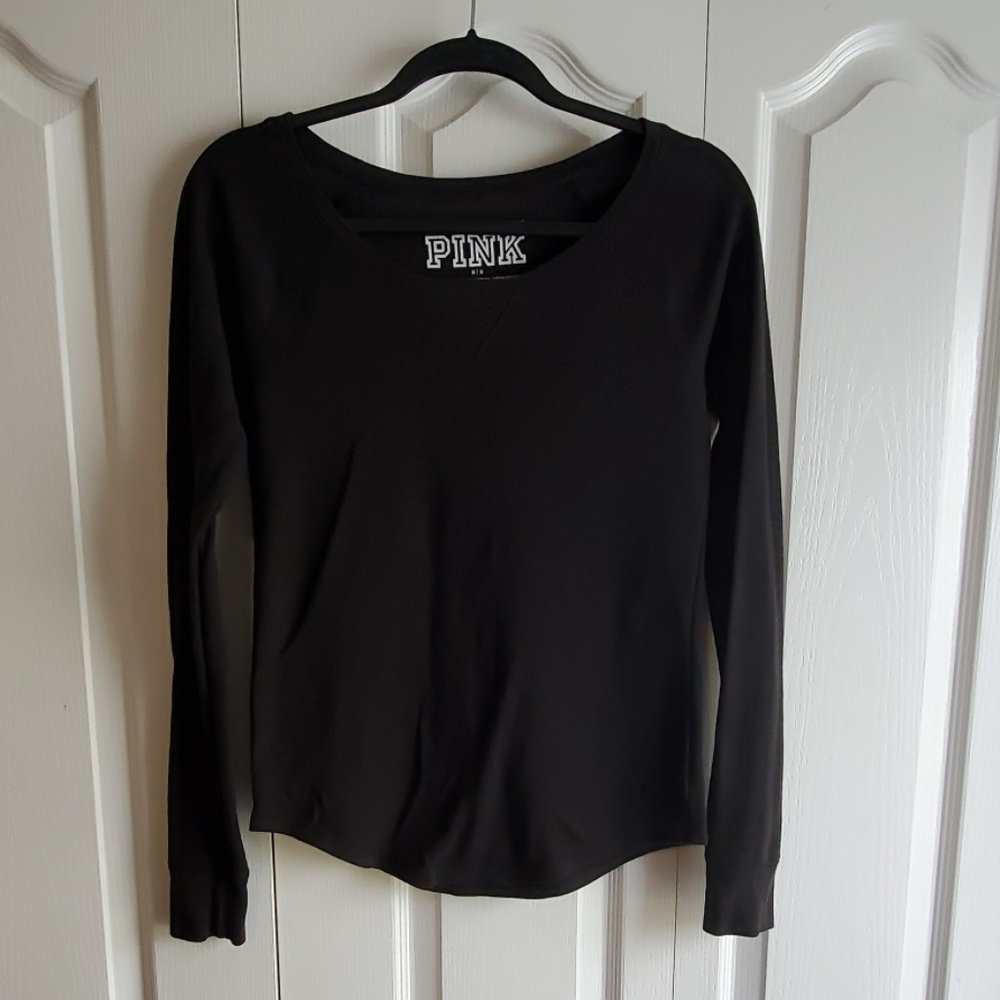 VS PINK black long sleeve waffle knit shirt Medium